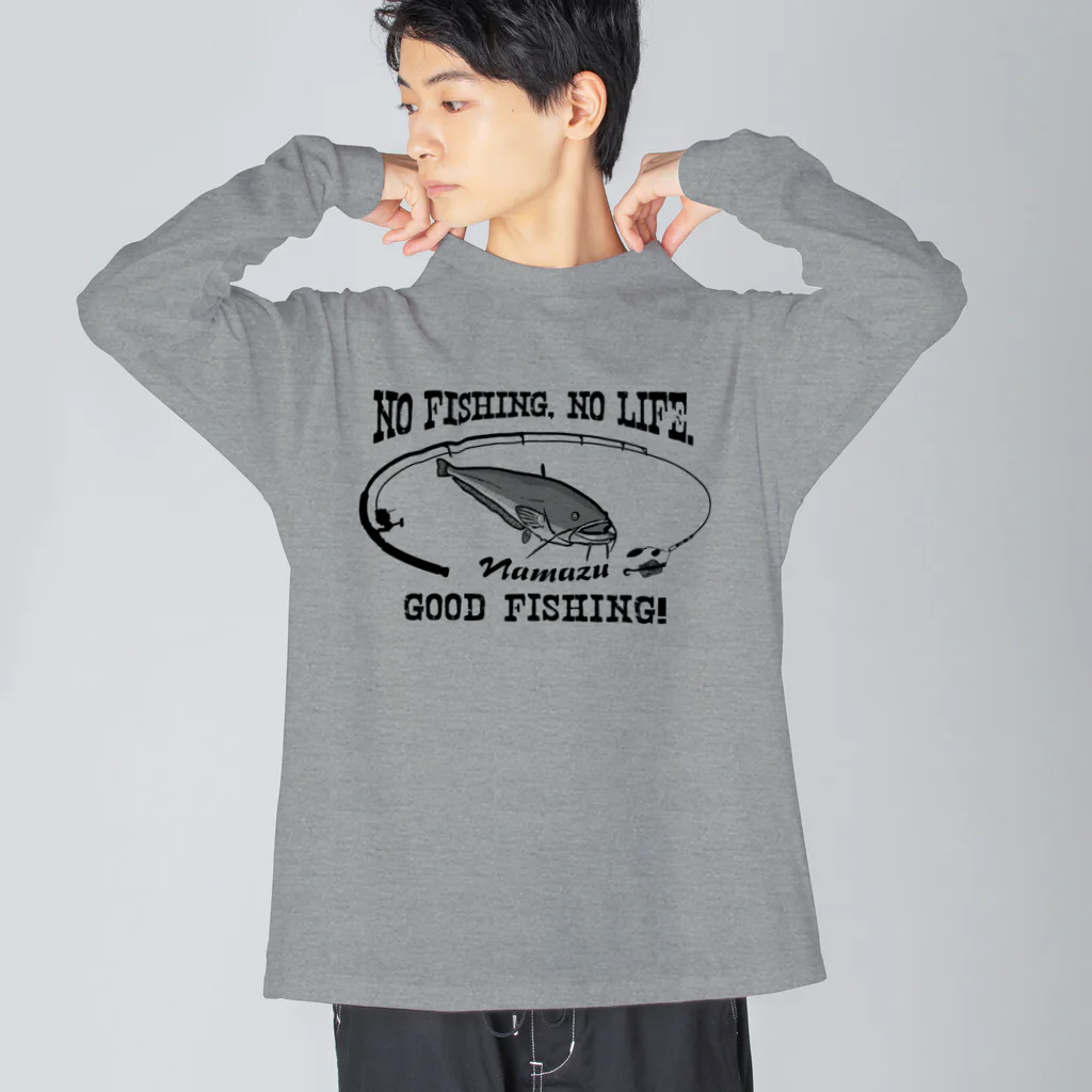 猫と釣り人のナマズ_8K Big Long Sleeve T-Shirt