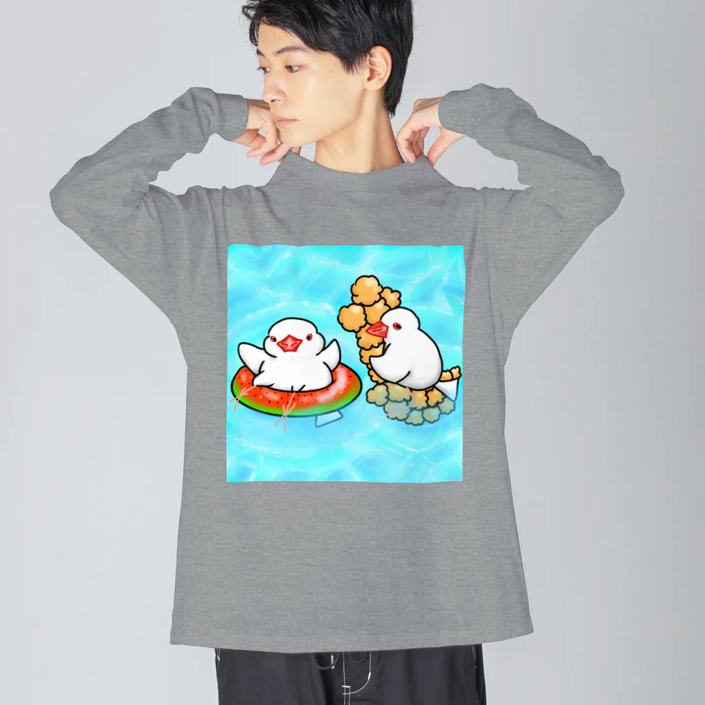 Lily bird（リリーバード）のぷかぷか水遊び文鳥ず ビッグシルエットロングスリーブTシャツ