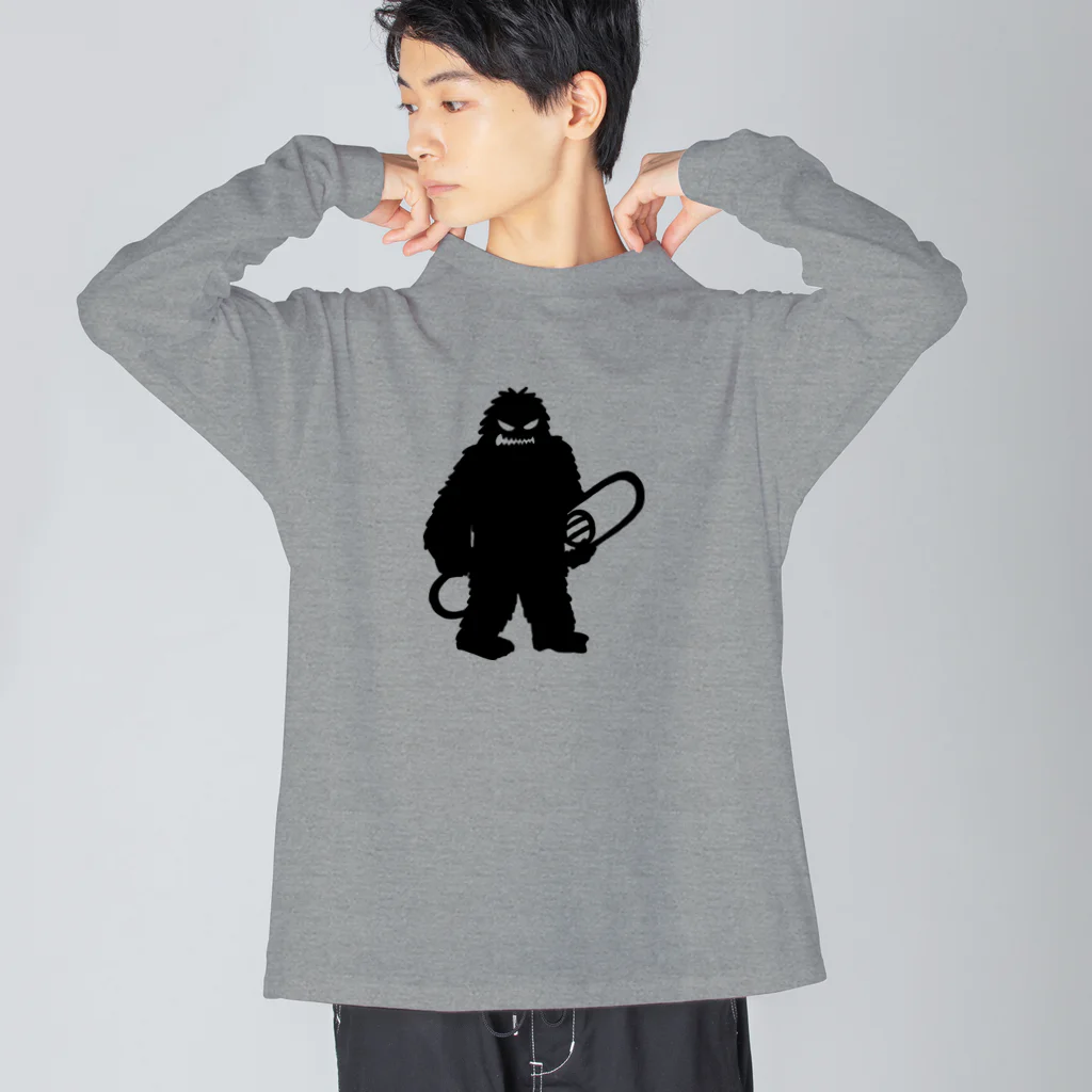 QUQU_WORKSのスノーボードを抱えるイエティ ブラック Big Long Sleeve T-Shirt