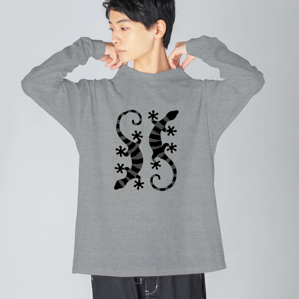 ツバメ堂のしましまのグレーのトカゲ二匹 Big Long Sleeve T-Shirt