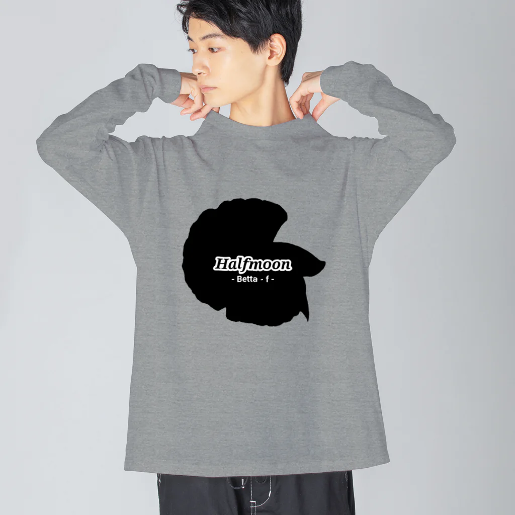 ☆ららくらら☆のHalfmoon Betta②Black 背面 Big Long Sleeve T-Shirt