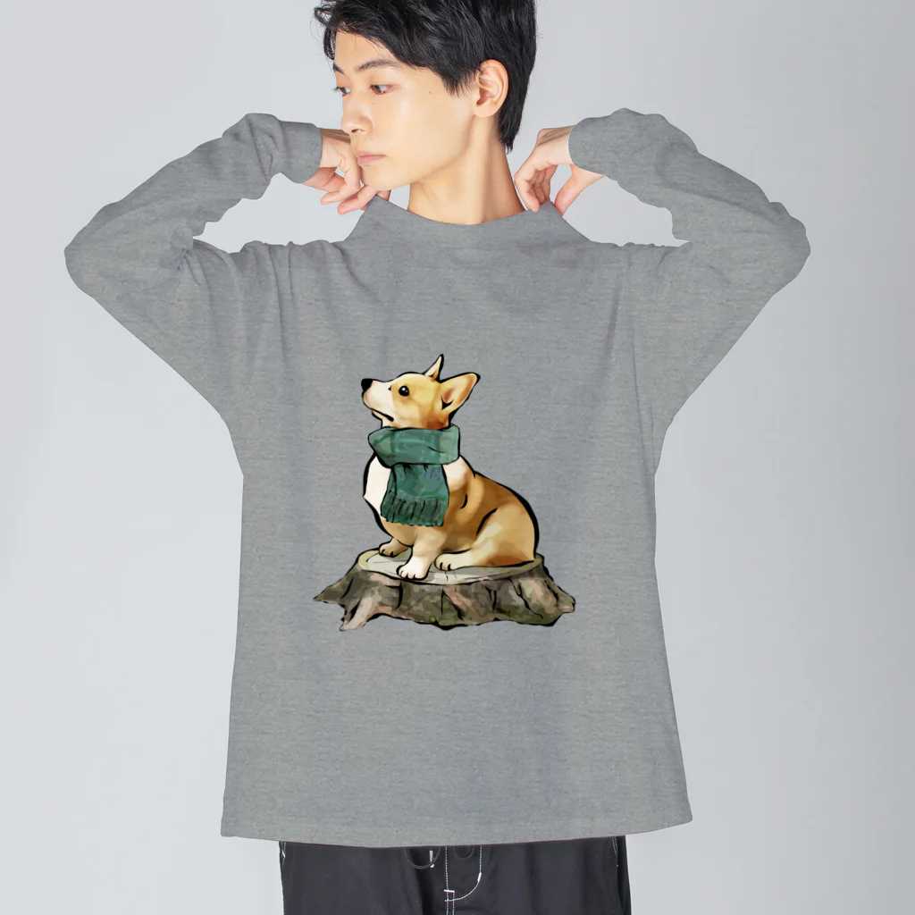 犬グッズの店しえるぶるーのマフラー犬　コーギー ビッグシルエットロングスリーブTシャツ