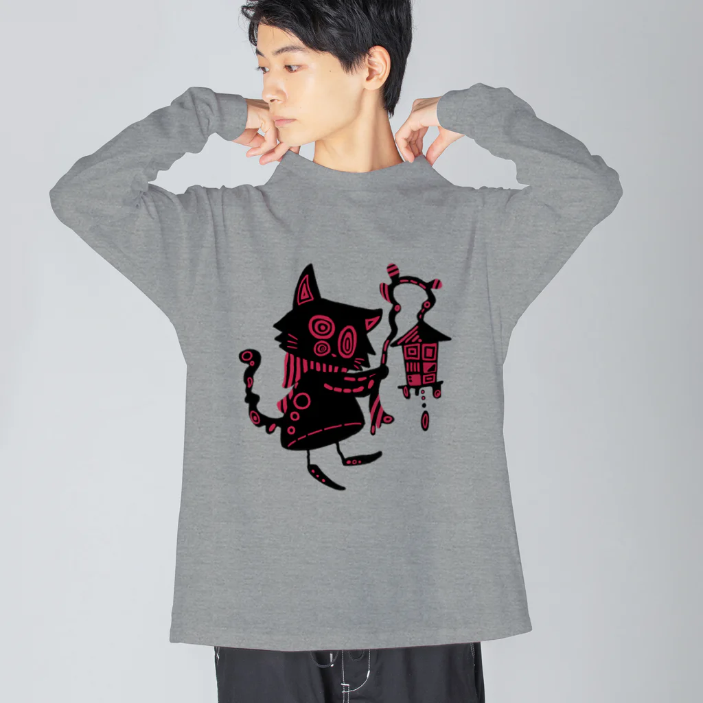 日向のレジャーシート。の赤信号(猫) Big Long Sleeve T-Shirt