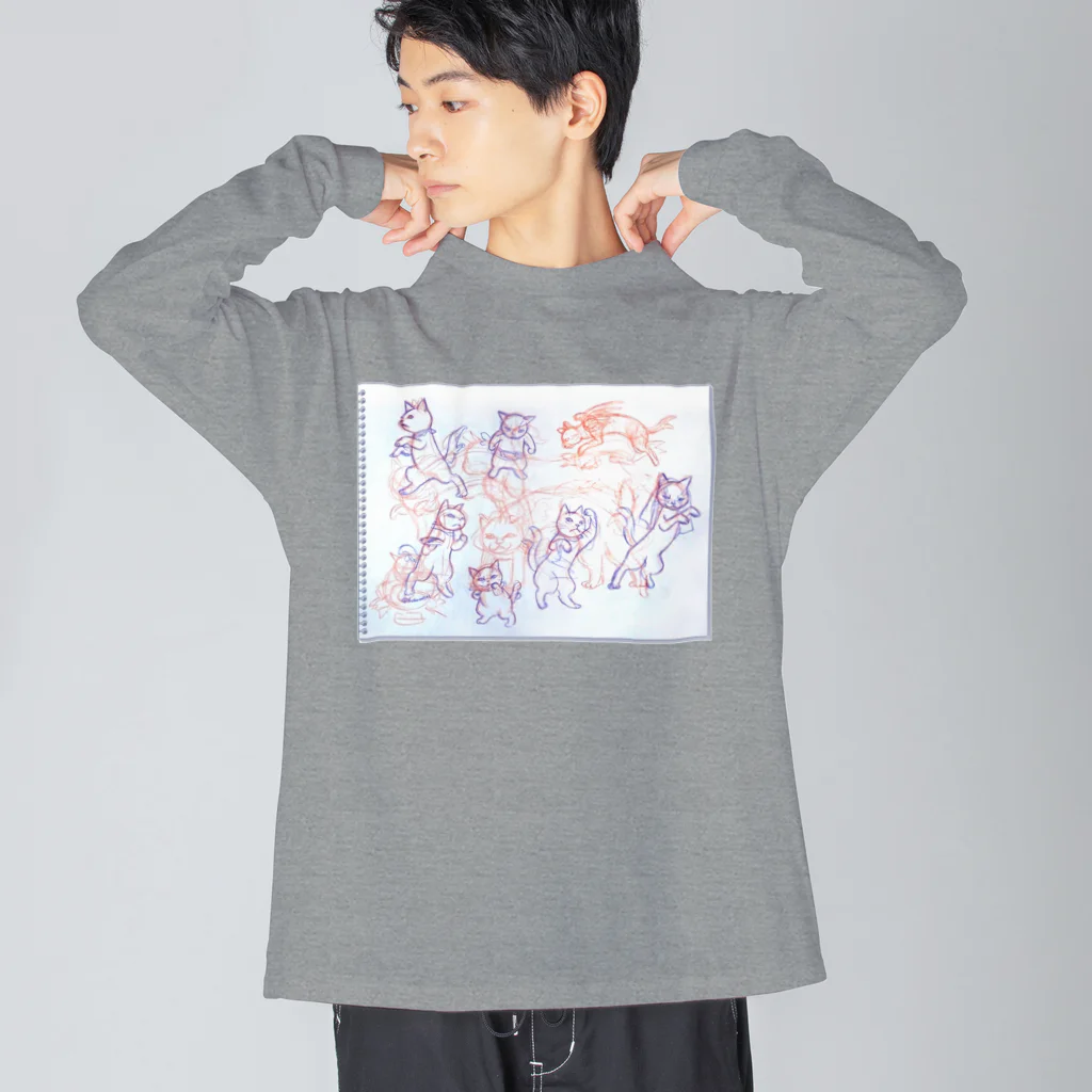 月兎耳庵 つきとじあん　矢光いるるのねこスケッチ　リングノート Big Long Sleeve T-Shirt