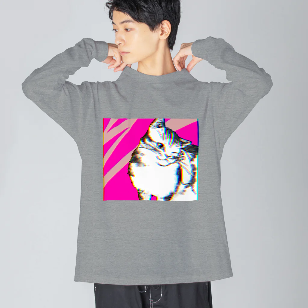 あふぐろ屋の色収差猫 ビッグシルエットロングスリーブTシャツ