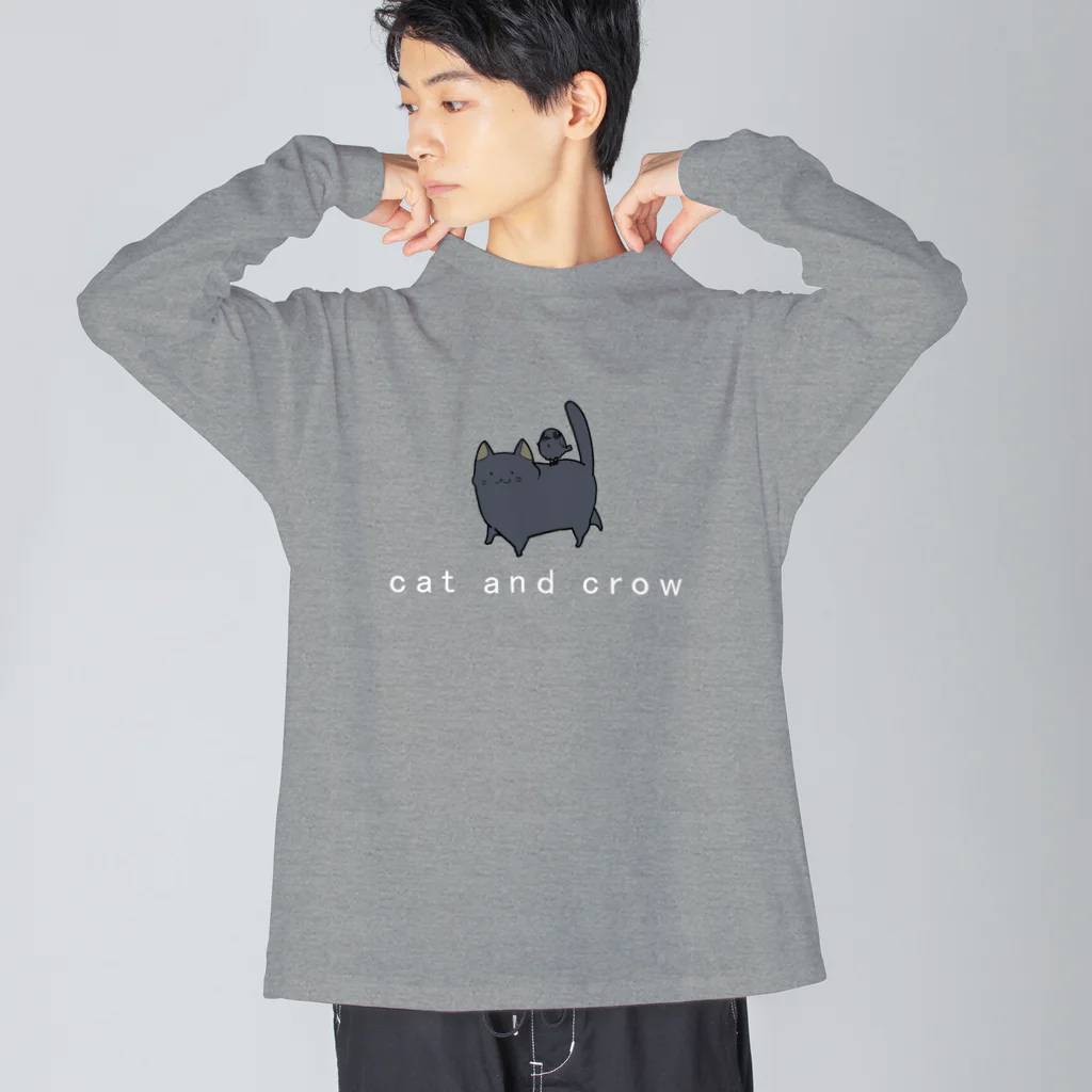 チドリアシ🌈の猫とヤタちゃん ビッグシルエットロングスリーブTシャツ