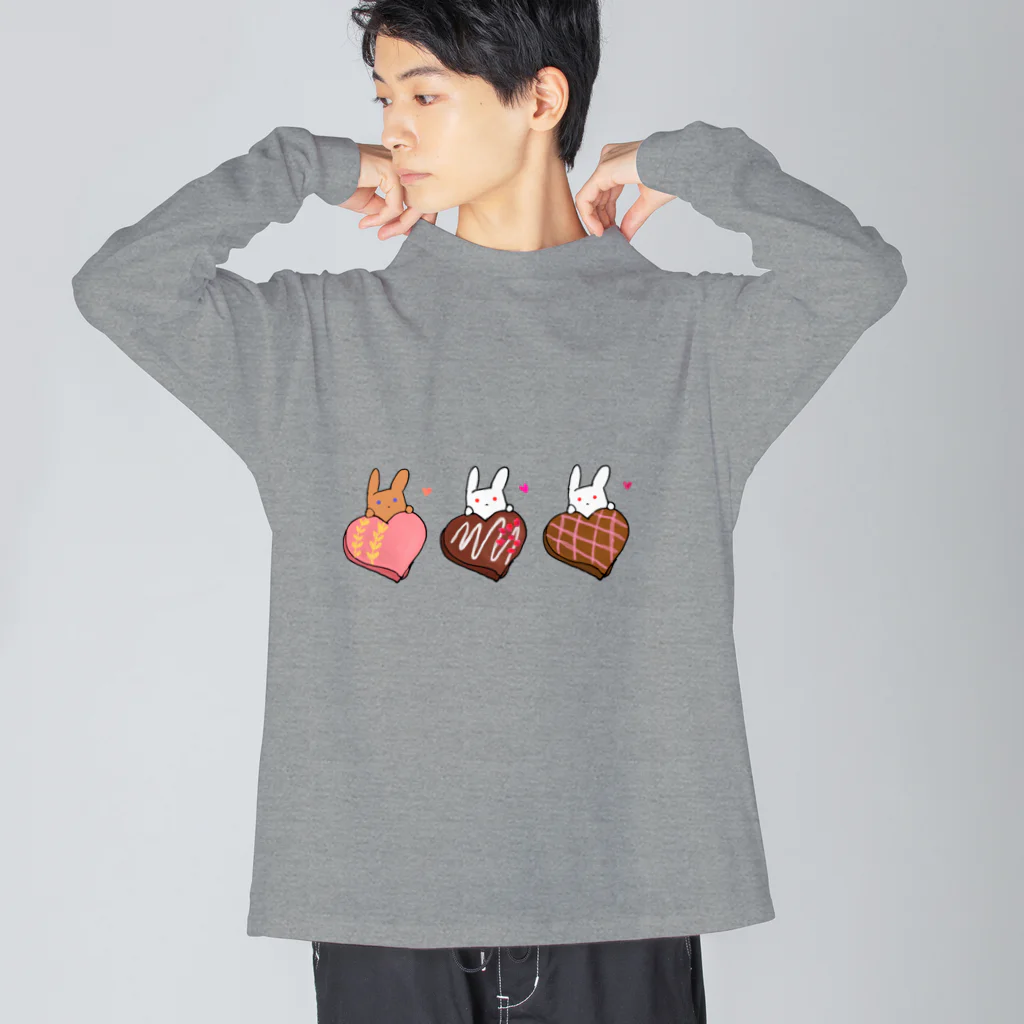 もふりんごのうさぎと桃・ラズベリークランチ・チェックのチョコレート Big Long Sleeve T-Shirt