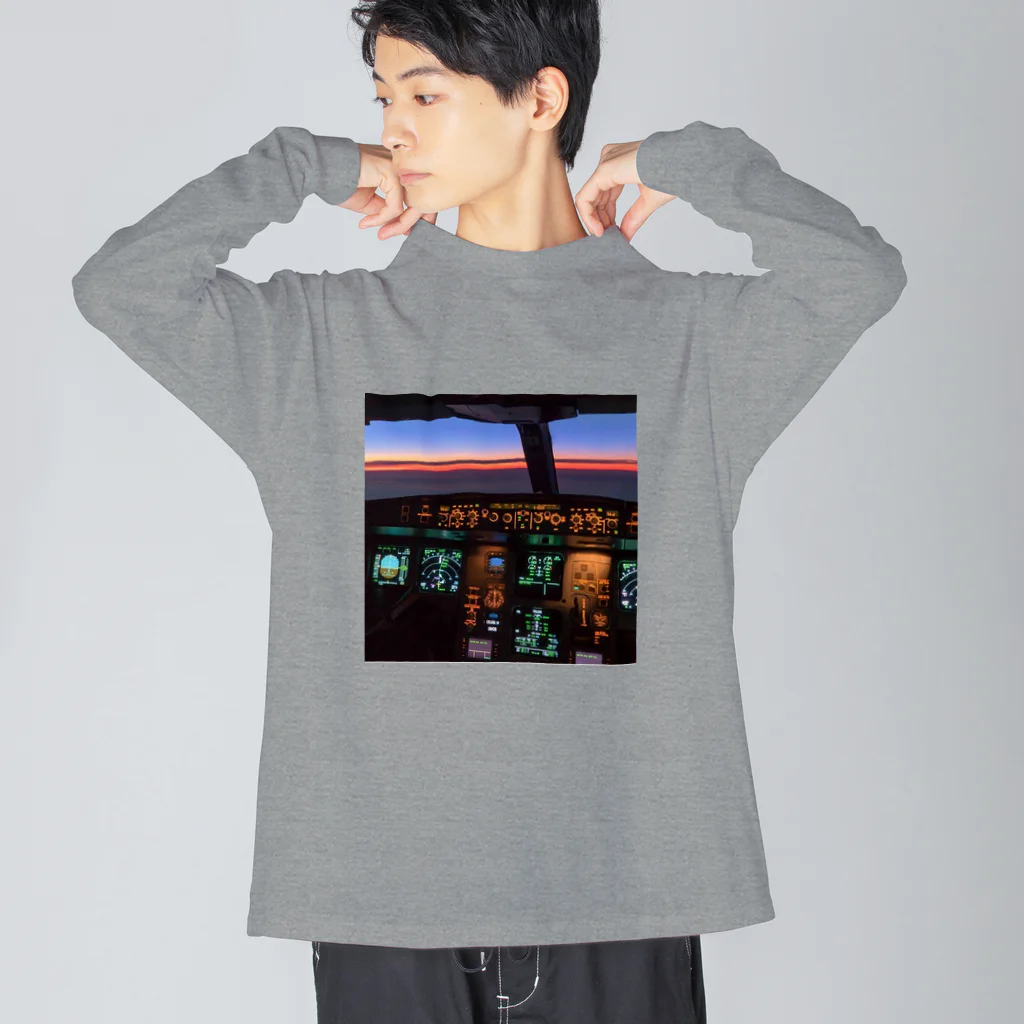 Teatime ティータイムのコックピット 航空ジェット機 空の飛行機  Big Long Sleeve T-Shirt