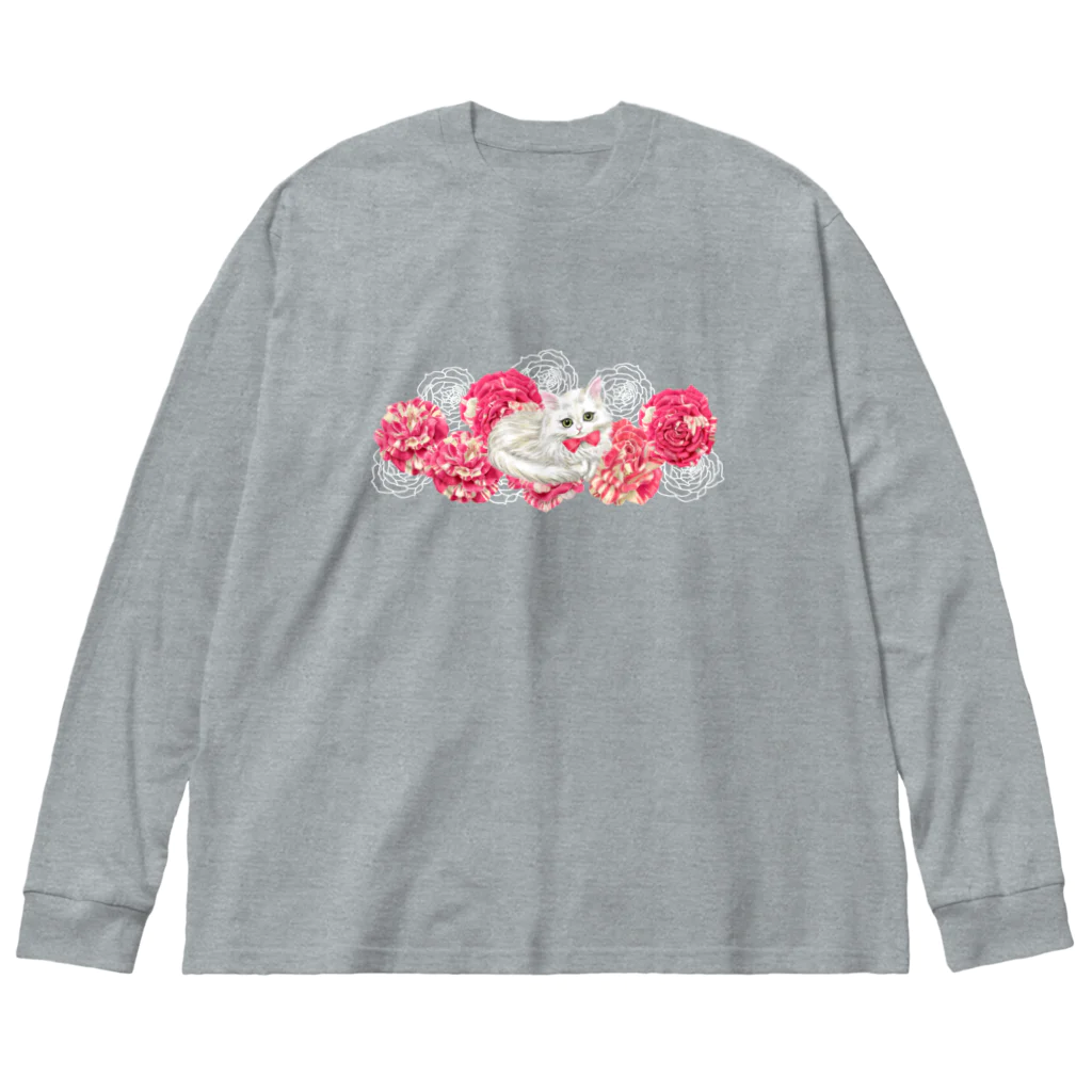 Ａｔｅｌｉｅｒ　Ｈｅｕｒｅｕｘの薔薇とチンチラシルバー Big Long Sleeve T-Shirt