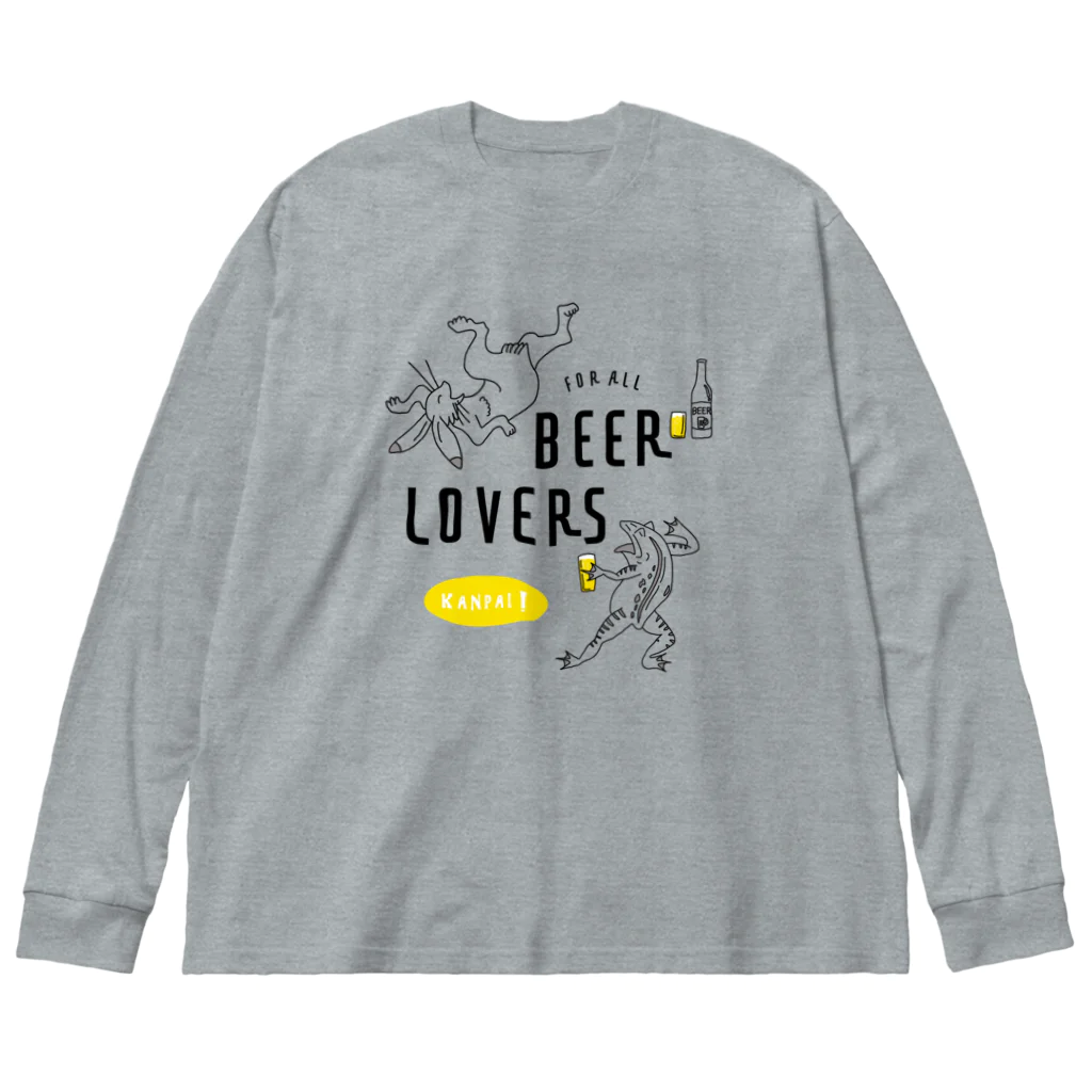 ビールとアート TM-3 Designの名画 × BEER（鳥獣戯画・すべてのビール好きのために）黒線画 Big Long Sleeve T-Shirt