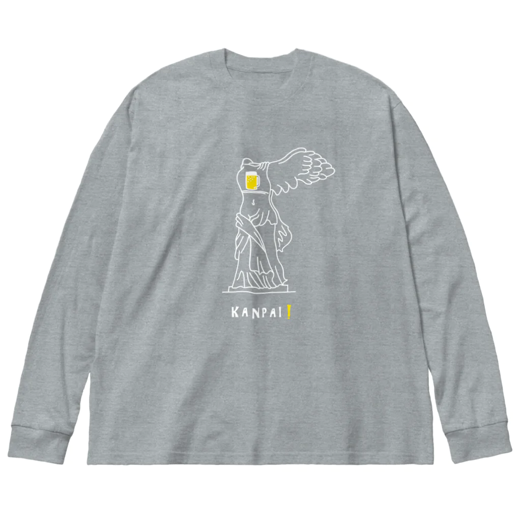 ビールとアート TM-3 Designの彫刻 × BEER（サモトラケのニケ）白線画 Big Long Sleeve T-Shirt