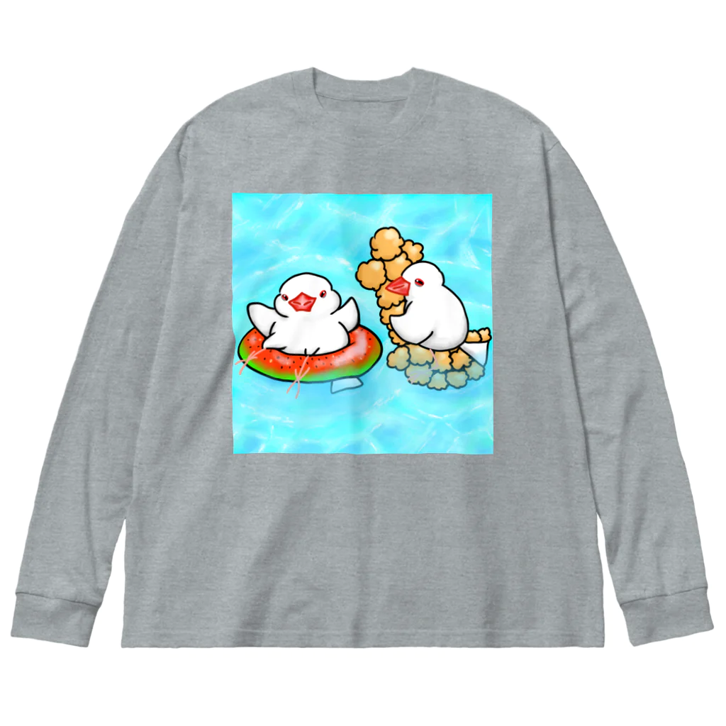 Lily bird（リリーバード）のぷかぷか水遊び文鳥ず ビッグシルエットロングスリーブTシャツ