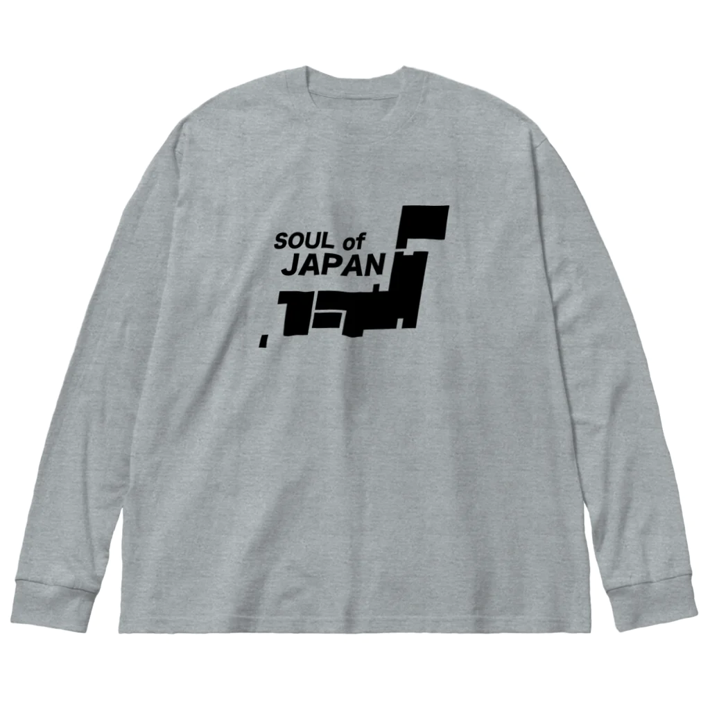 QUQU_WORKSのソウルオブジャパン 日本列島デザイン ブラック Big Long Sleeve T-Shirt