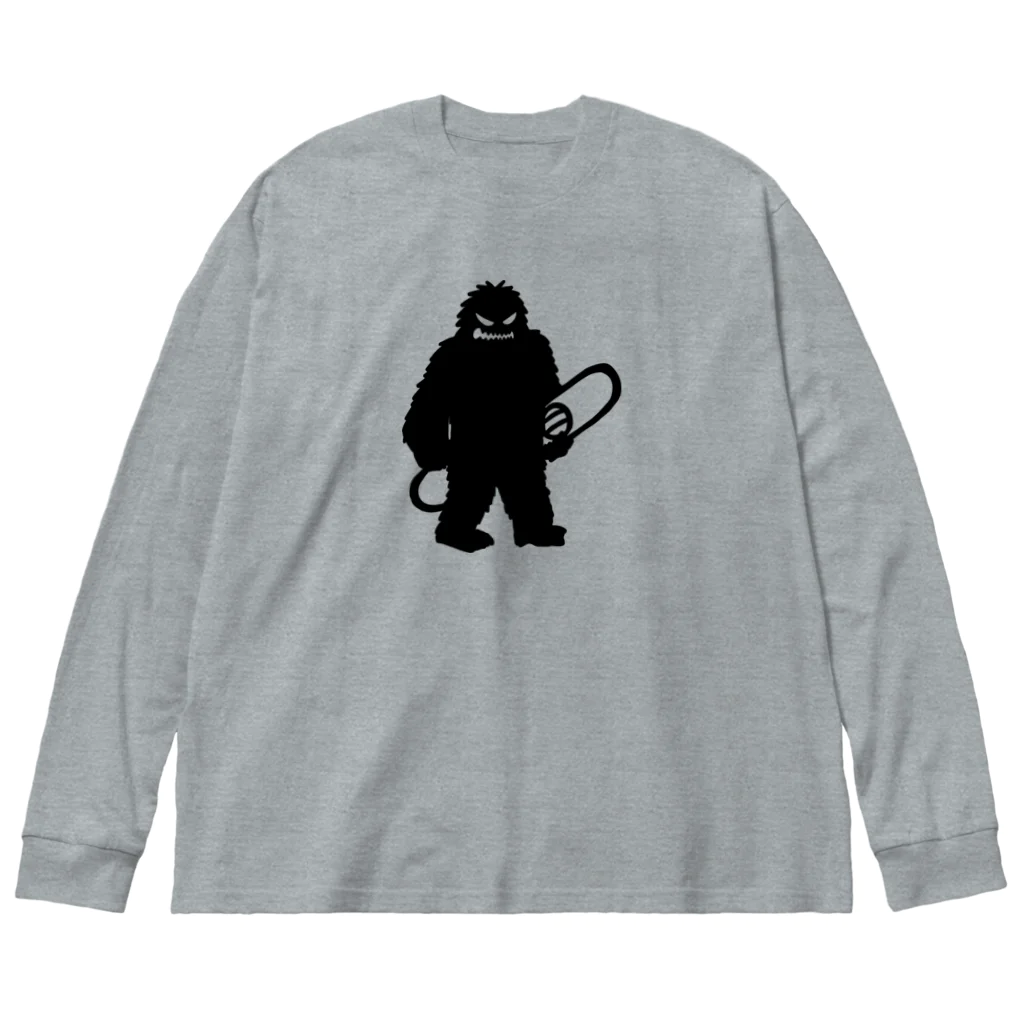 QUQU_WORKSのスノーボードを抱えるイエティ ブラック Big Long Sleeve T-Shirt