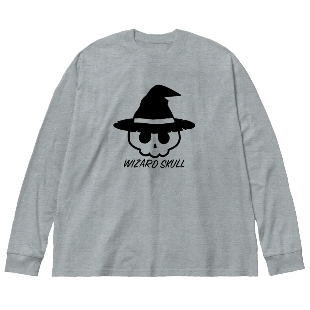 QUQU_WORKSのウィザードスカル 魔法使い ブラック Big Long Sleeve T-Shirt