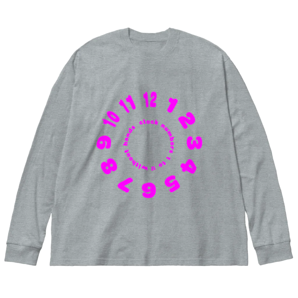 PyriteDesignのclock numbers 1 to 12 without hands【Tshirt】【Design Color : Pink】【Design Print : Front】 Big Long Sleeve T-Shirt