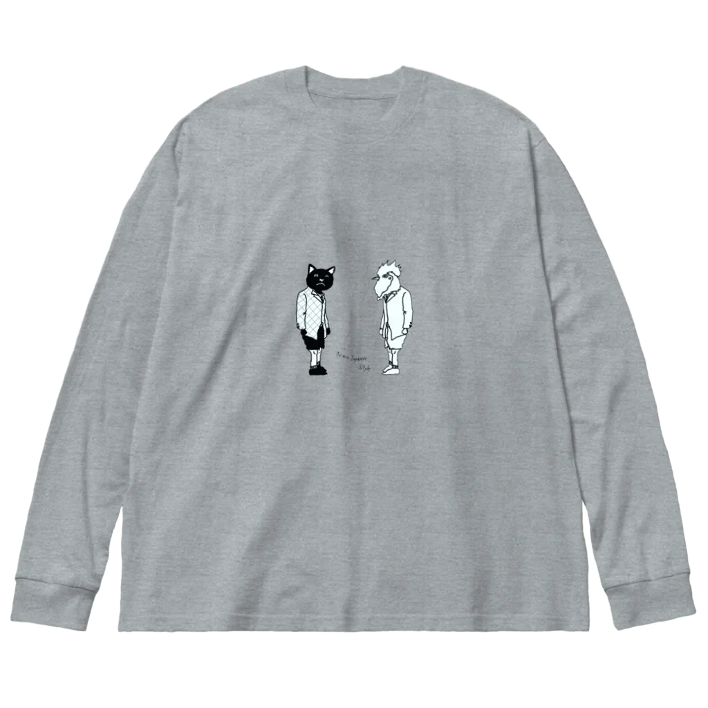 NEOJAPANESESTYLE                               のB_Lack_Cat&Mr.CHICKENHEART Big Long Sleeve T-Shirt