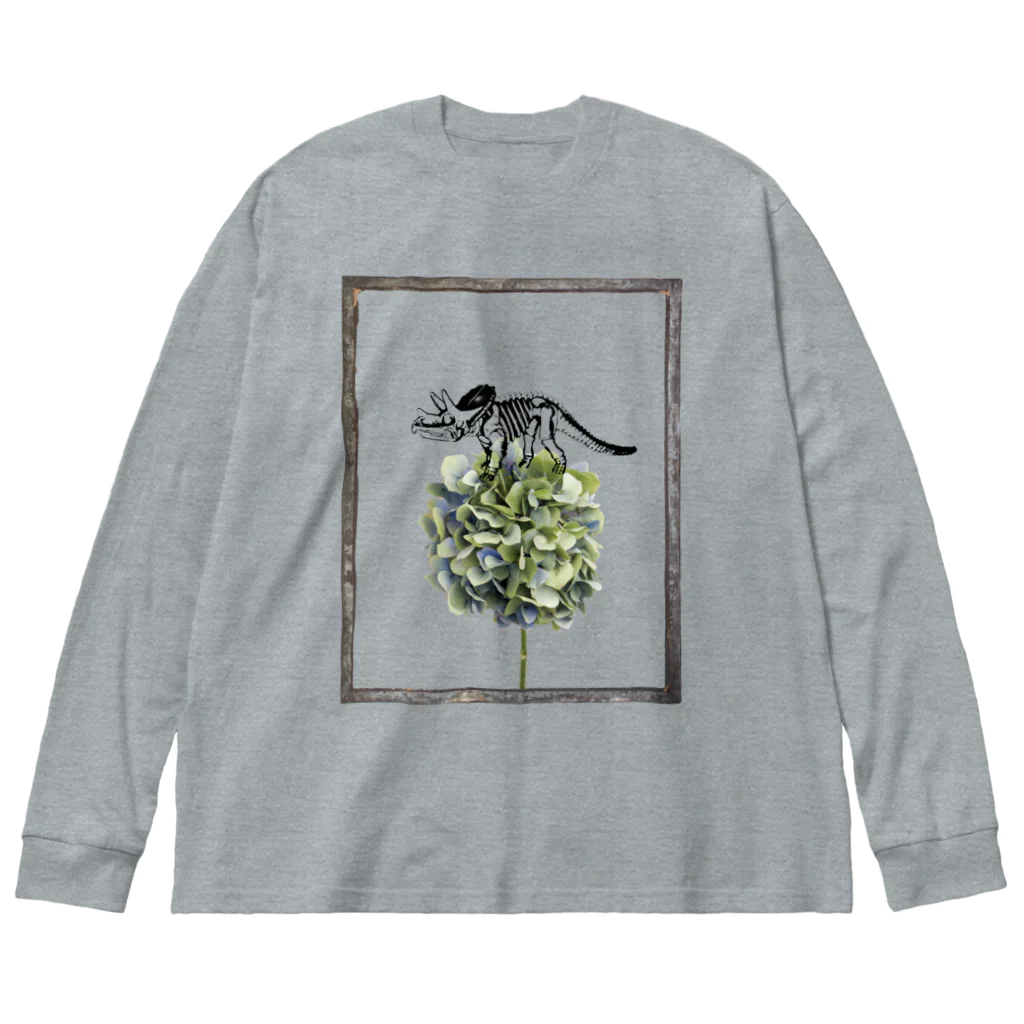 tottoのトリケラトプス骨格と紫陽花 Big Long Sleeve T-Shirt