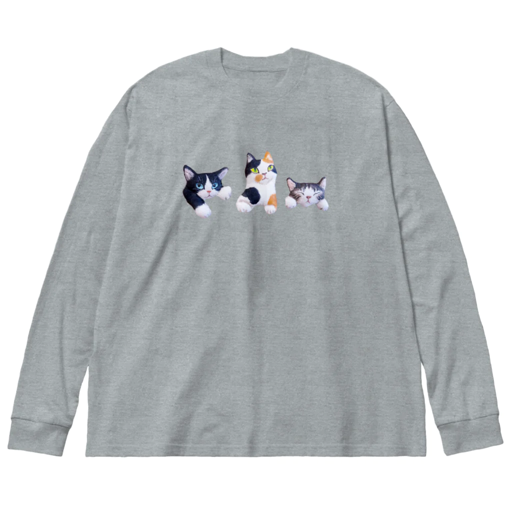 kobonona2の三匹のポケット猫 ビッグシルエットロングスリーブTシャツ