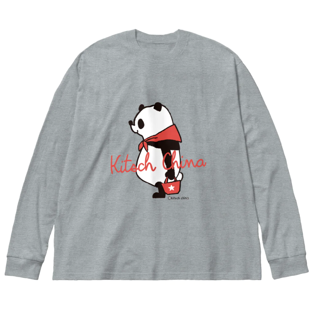 キッチュの赤スカーフパンダ ビッグシルエットロングスリーブTシャツ