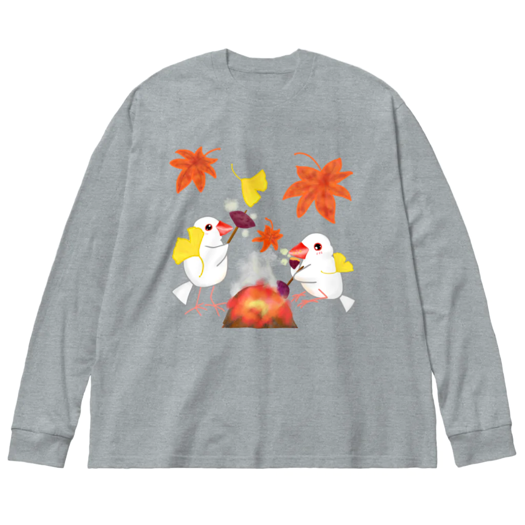 Lily bird（リリーバード）の落ち葉と焼き芋と文鳥ず ビッグシルエットロングスリーブTシャツ