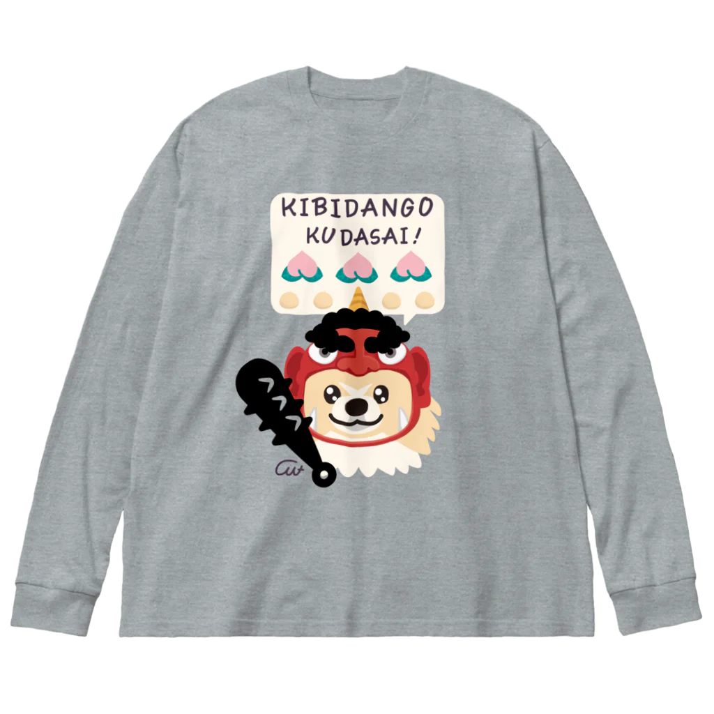 イラスト MONYAAT のきびだんごくださいなのポメラニアン ビッグシルエットロングスリーブTシャツ