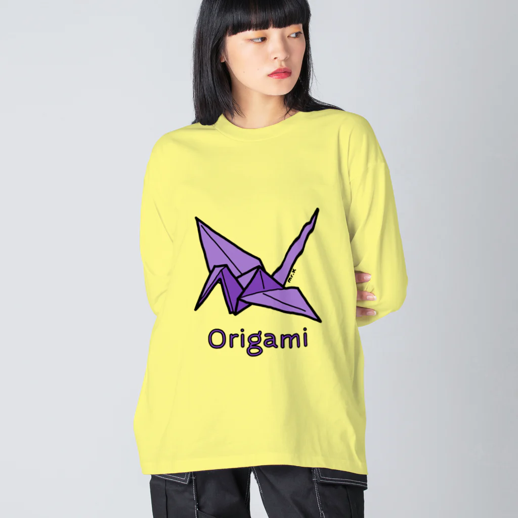 MrKShirtsのOrigami (折り紙鶴) 色デザイン ビッグシルエットロングスリーブTシャツ