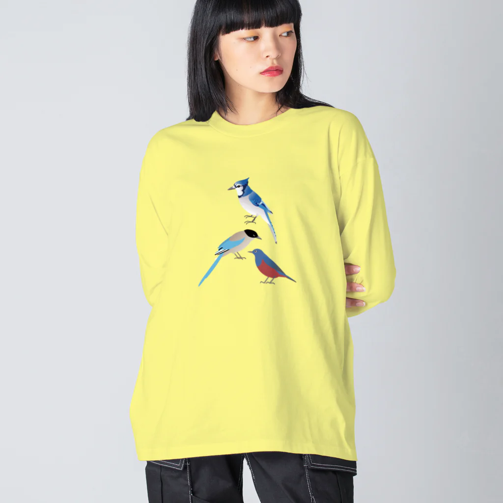 エダマメトイチ雑貨店のI love blue birds 3 イソヒヨドリ  ビッグシルエットロングスリーブTシャツ