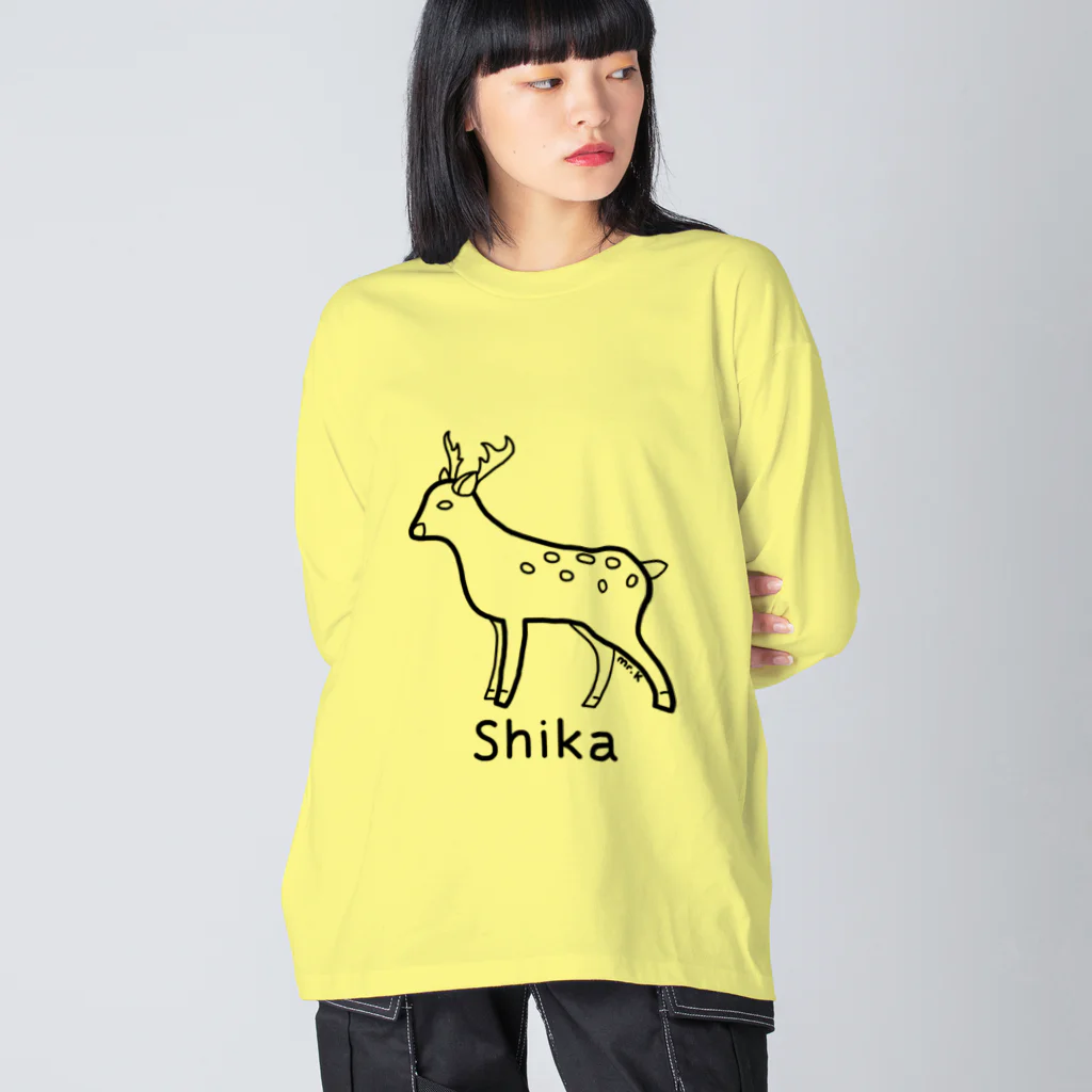 MrKShirtsのShika (シカ) 黒デザイン ビッグシルエットロングスリーブTシャツ