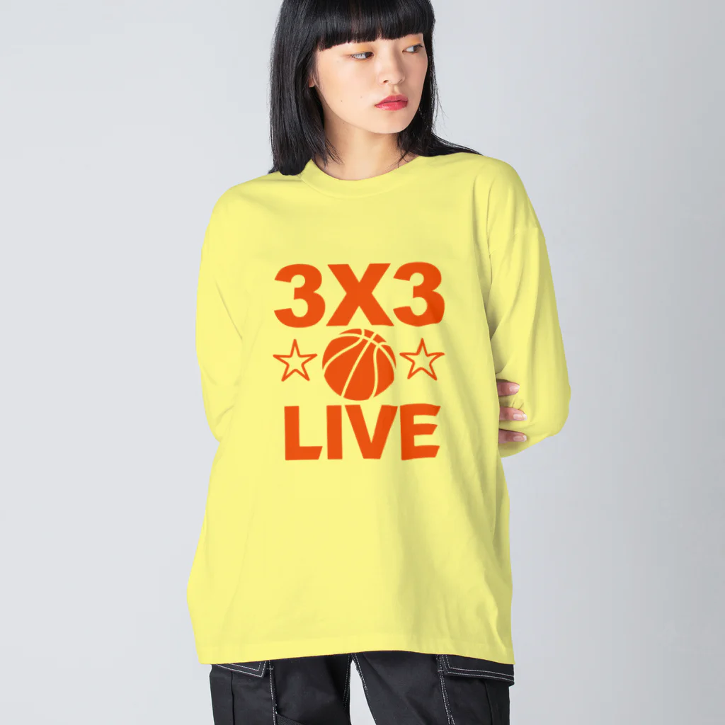 sports_tower スポーツタワーの3x3・オレンジ・スリーエックススリー・3人制バスケ・Tシャツ・アイテム・グッズ・ストリートバスケ・バスケットボール・スピーディーなバスケ・1試合10分間の21点ノックアウト・スポーツ・有望 ビッグシルエットロングスリーブTシャツ