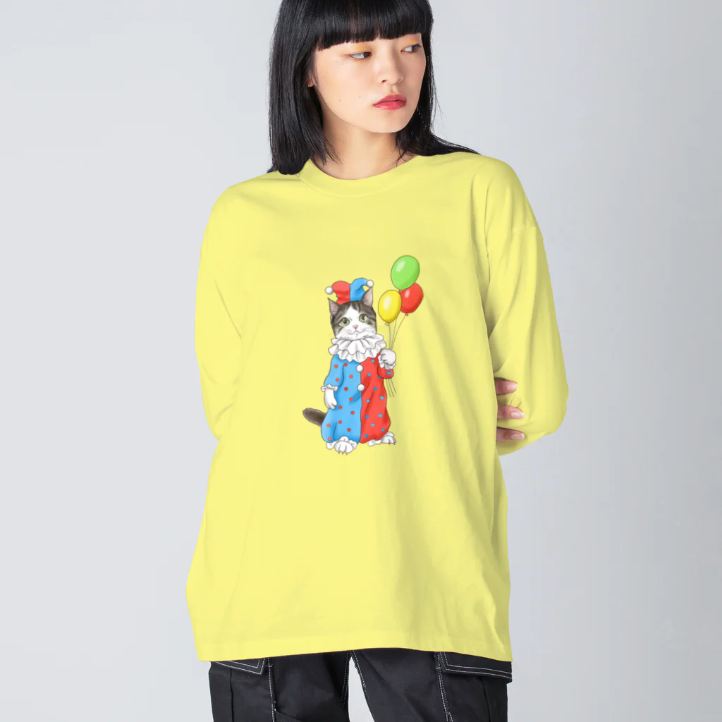 Ａｔｅｌｉｅｒ　Ｈｅｕｒｅｕｘのサーカスにゃんこ　風船ピエロ ビッグシルエットロングスリーブTシャツ