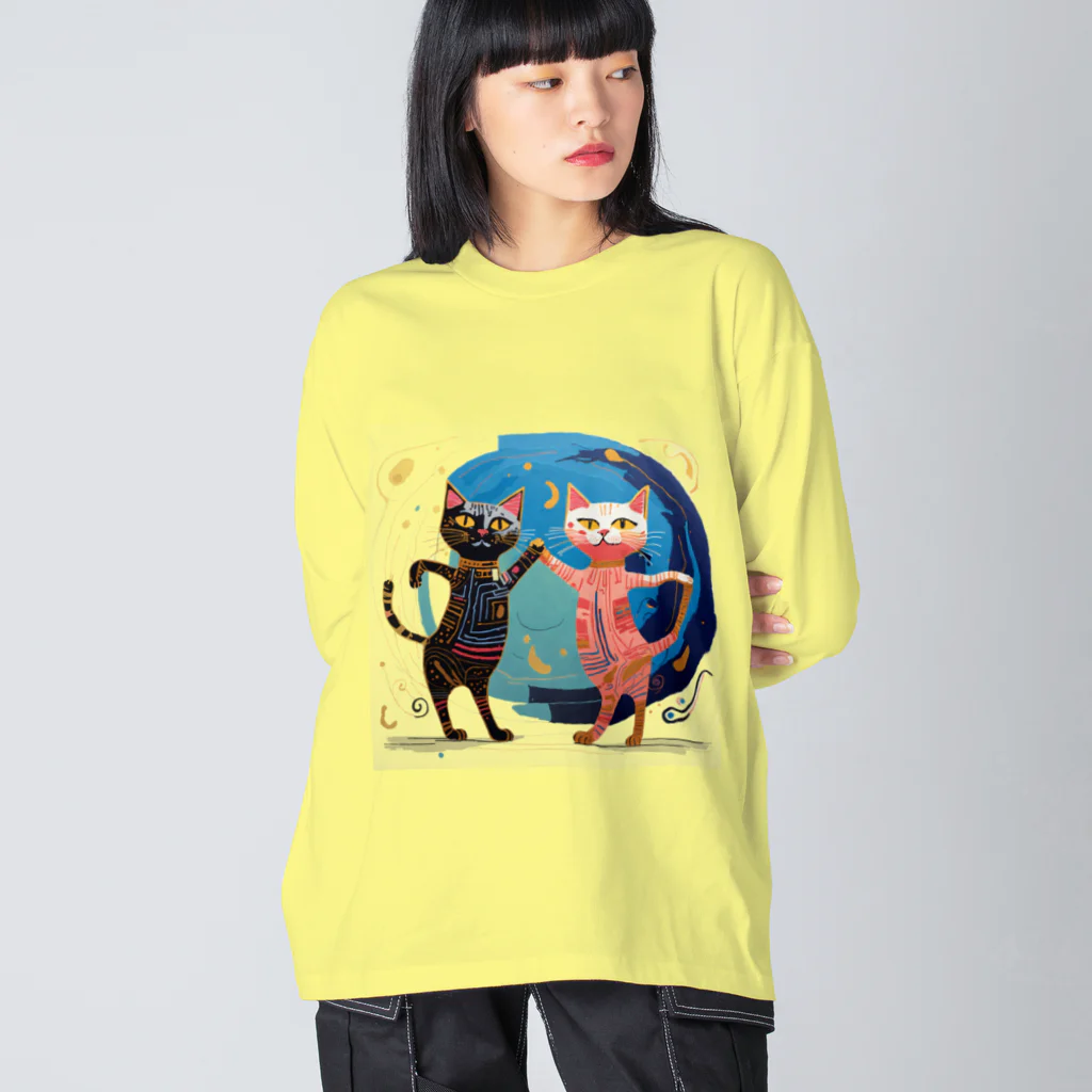 猫魚鳥時々犬等 arte♡のSuccessful Cats ♡ ビッグシルエットロングスリーブTシャツ