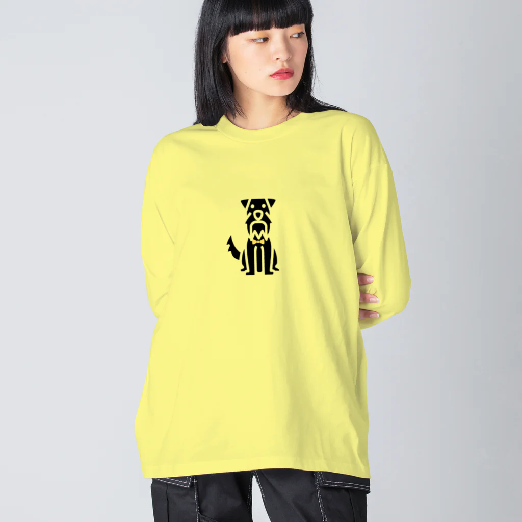 のあとバロン🐾のミニチュアシュナウザー  ブラック ビッグシルエットロングスリーブTシャツ