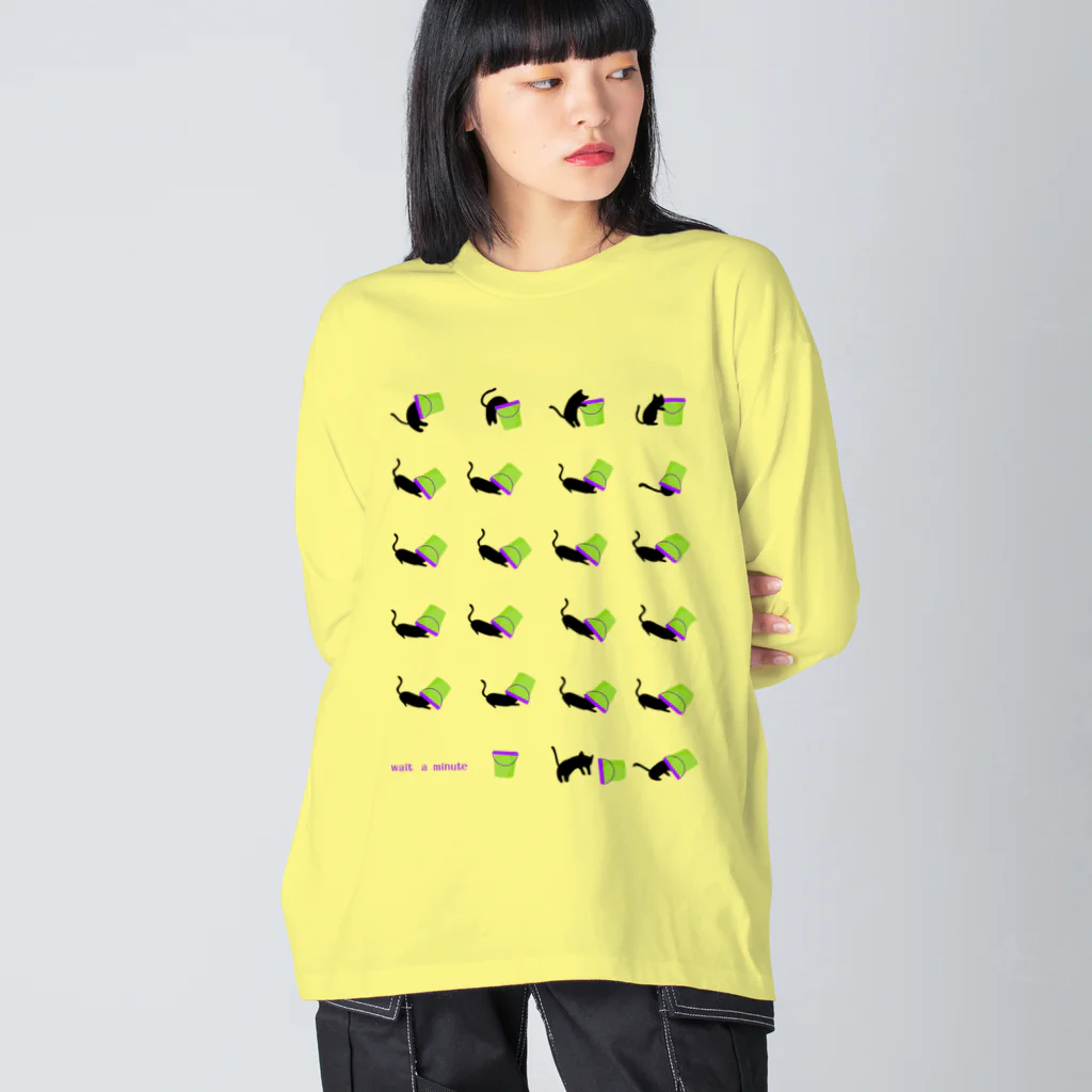 yellowgreenのちょっとまってて　黒猫 Big Long Sleeve T-Shirt