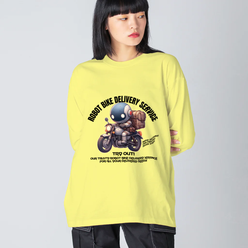 kazu_gのロボットバイク便(淡色用) ビッグシルエットロングスリーブTシャツ