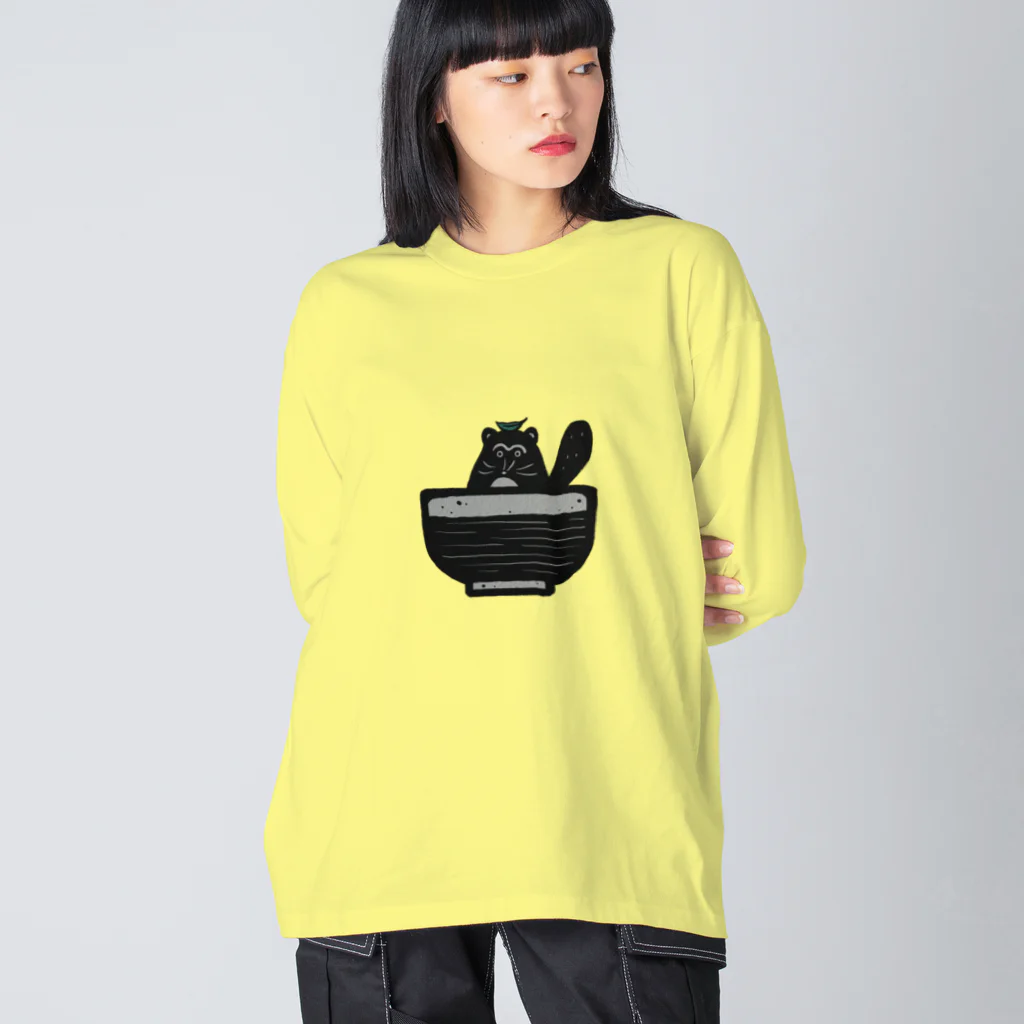 Yellow_Sparrowのたぬきそば一杯目 ビッグシルエットロングスリーブTシャツ