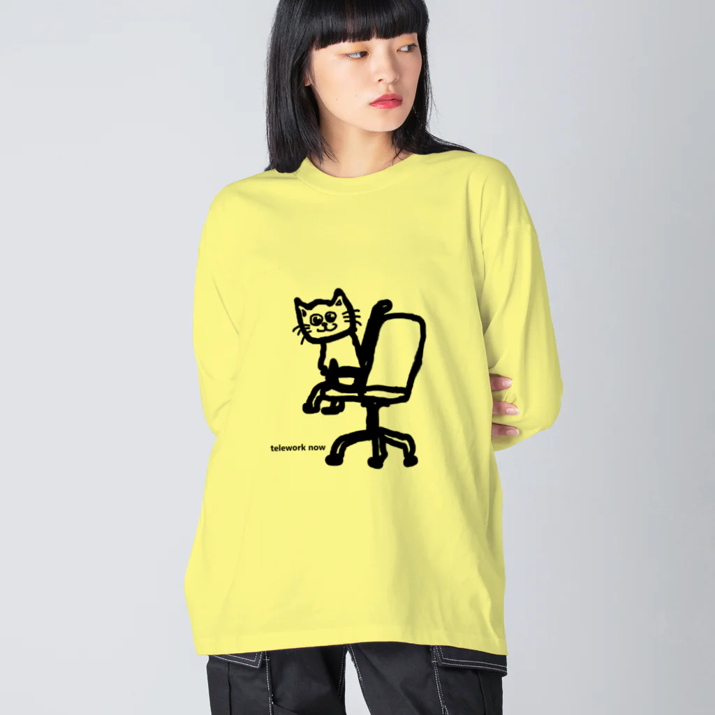 ひいなのテレワークNOWねこ ビッグシルエットロングスリーブTシャツ