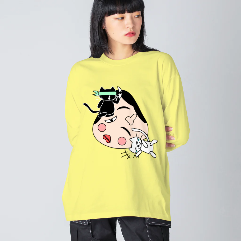 J's Mart 2ndのたまとクロの福笑い ビッグシルエットロングスリーブTシャツ