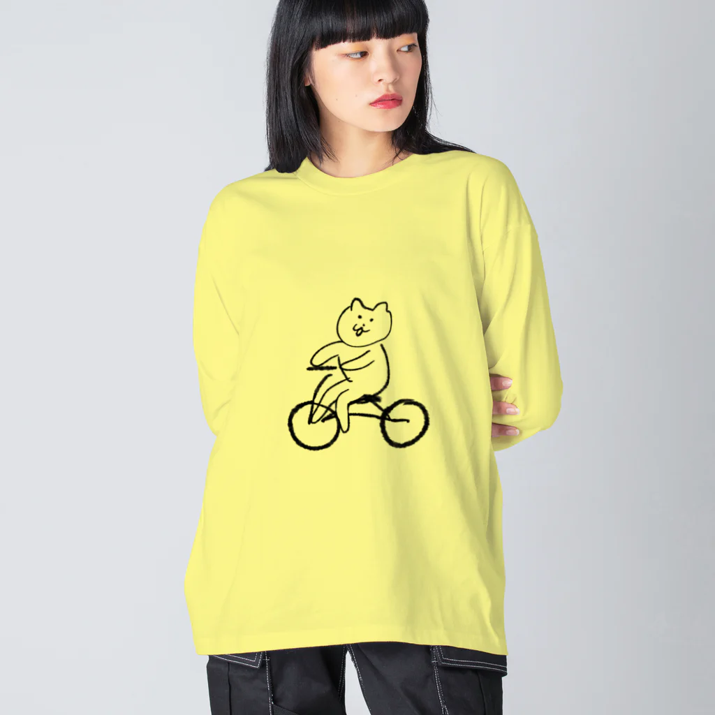 けちゃっぷごはんのお店のサイクリングねこ ビッグシルエットロングスリーブTシャツ