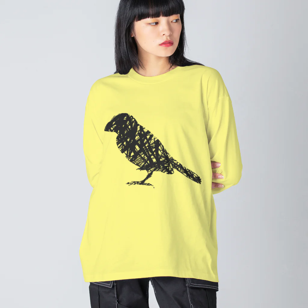 PiZakkuのペンタッチ　鳥 ビッグシルエットロングスリーブTシャツ