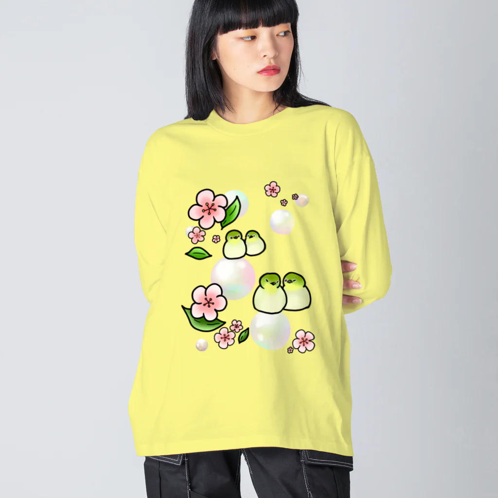 Lily bird（リリーバード）のほわほわメジロ梅 Big Long Sleeve T-Shirt