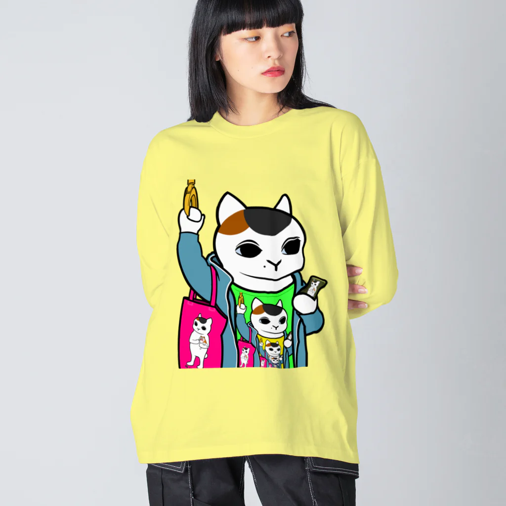 カレーゴハンナー  CURRYGOHANNERのドロステの猫 Big Long Sleeve T-Shirt