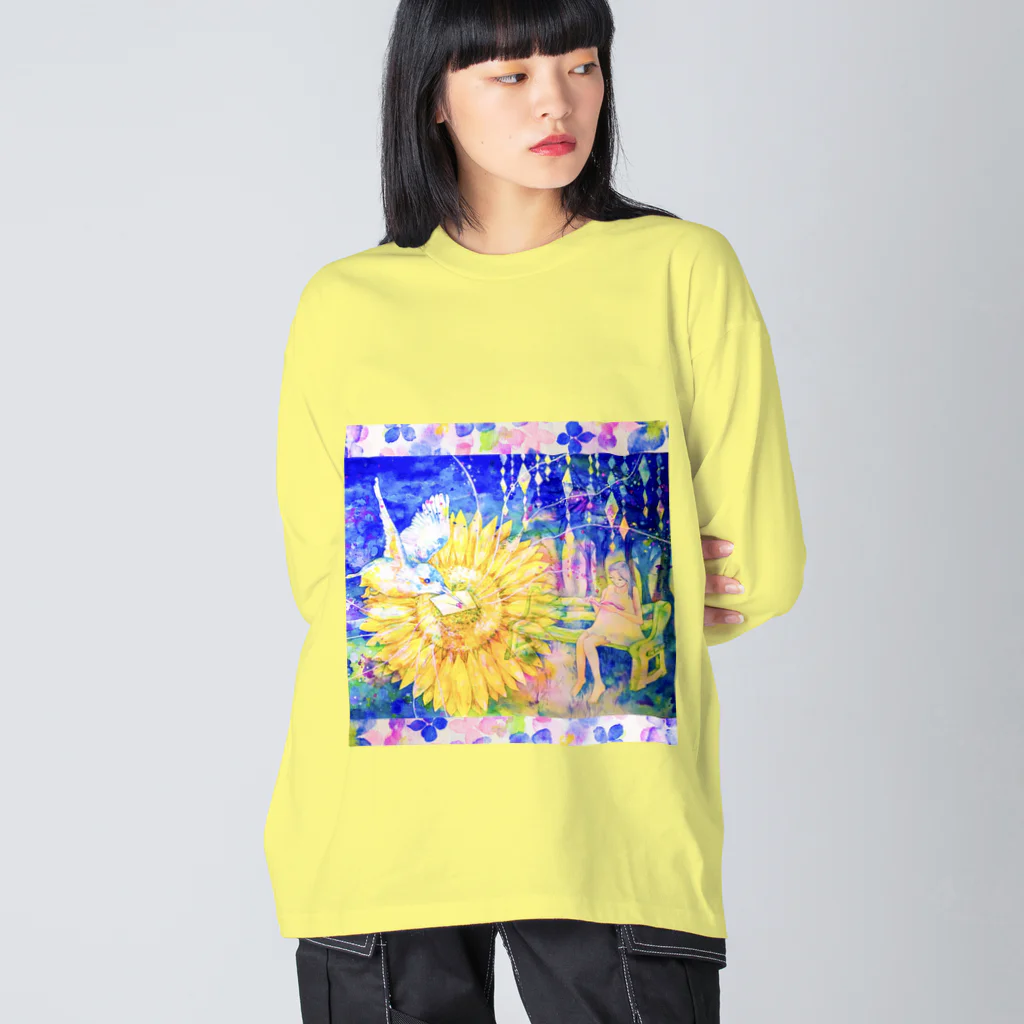 十二夜の書架の向日葵と翡翠・紫陽花の花びら（正方形） Big Long Sleeve T-Shirt