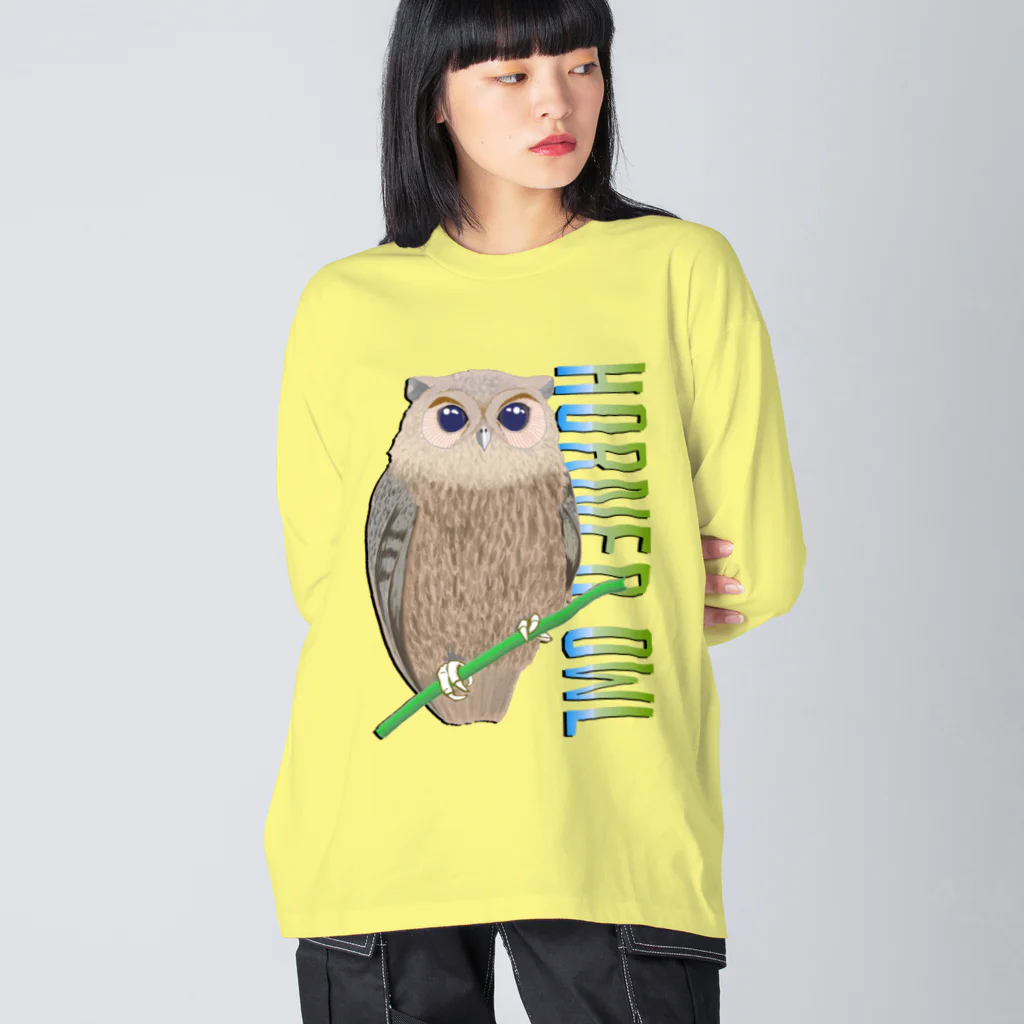 LalaHangeulのHORNED OWL (ミミズク) Big Long Sleeve T-Shirt