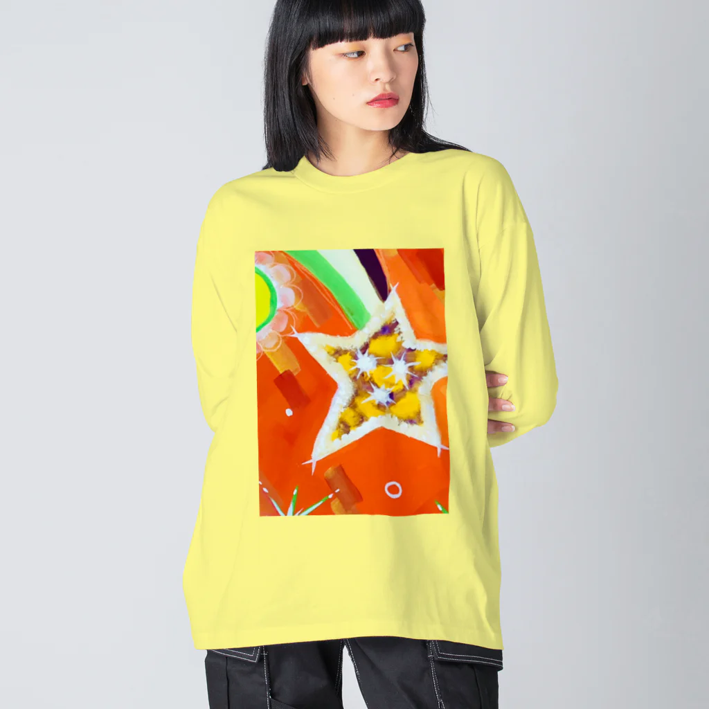 🐶シュナといろいろ🎨の流れ星　(オレンジ) ビッグシルエットロングスリーブTシャツ