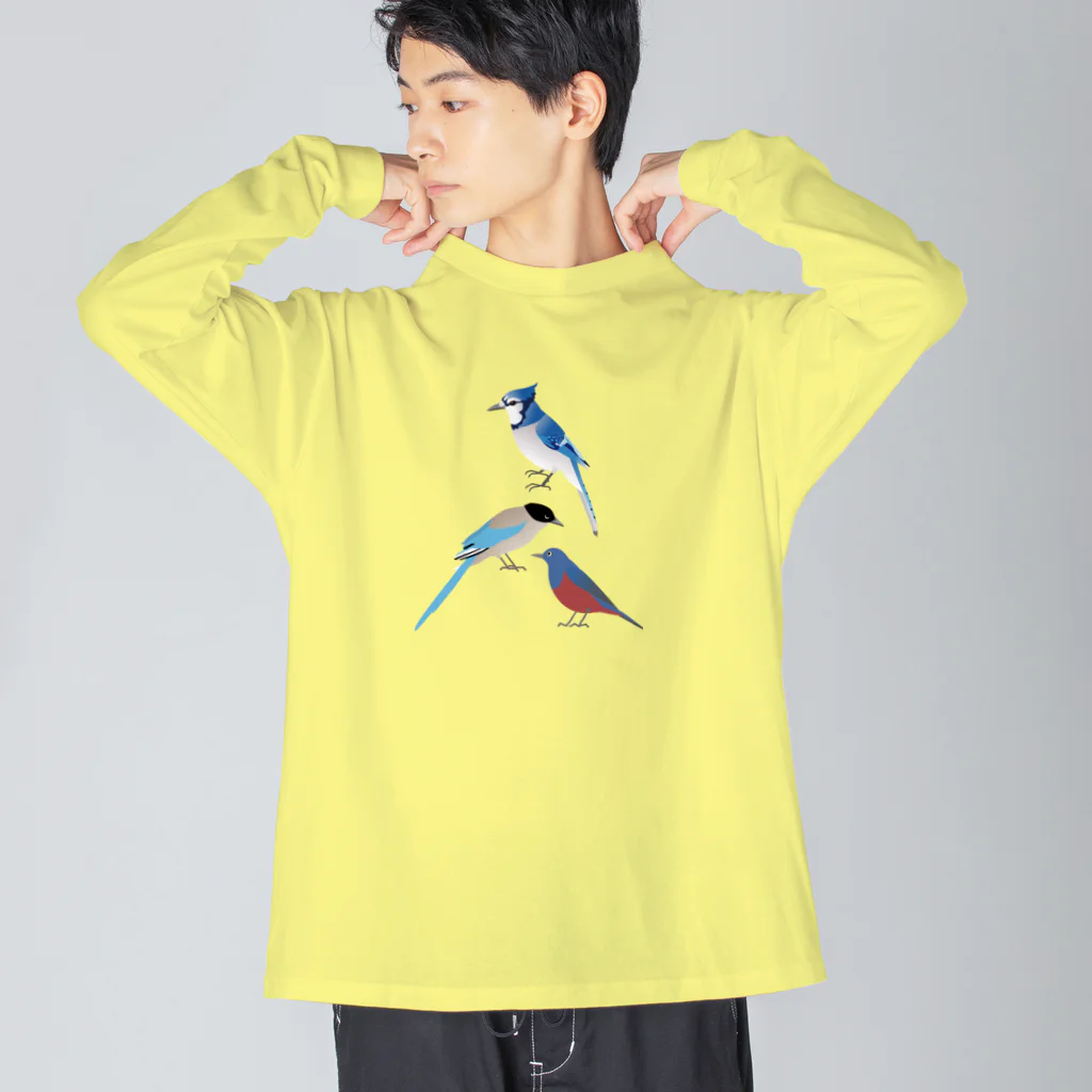 エダマメトイチ雑貨店のI love blue birds 3 イソヒヨドリ  ビッグシルエットロングスリーブTシャツ