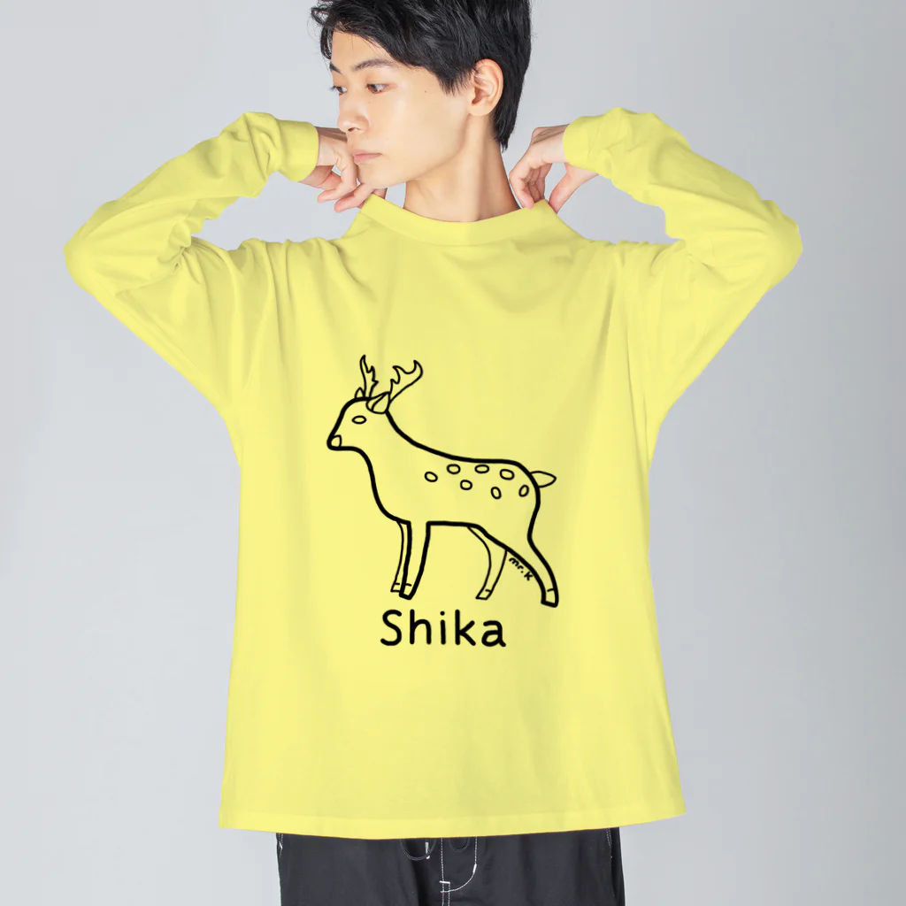 MrKShirtsのShika (シカ) 黒デザイン ビッグシルエットロングスリーブTシャツ