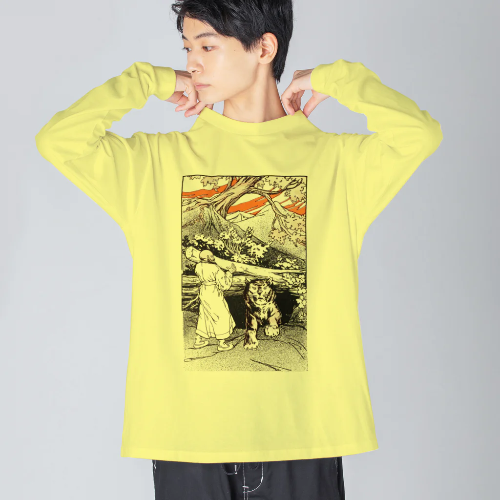 Saza-nami Antique designの虎と怪力男 ビッグシルエットロングスリーブTシャツ