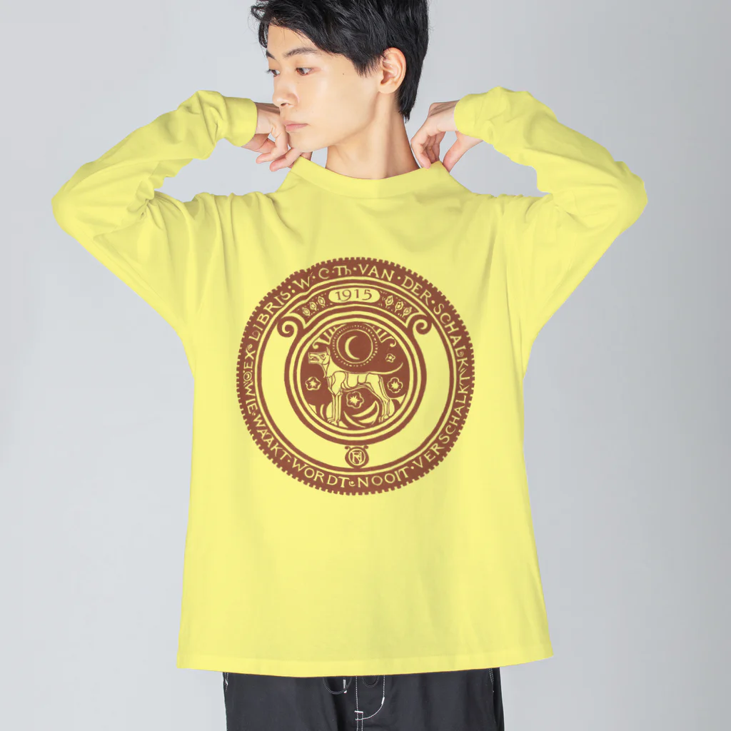 Nursery Rhymes  【アンティークデザインショップ】の番犬と上弦の月（茶） Big Long Sleeve T-Shirt