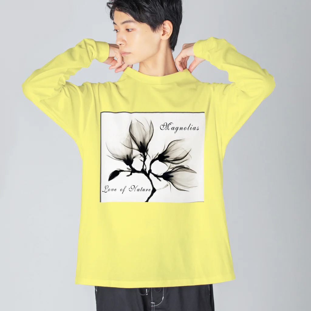 PALA's SHOP　cool、シュール、古風、和風、の木蓮(モクレン)love of nature(自然への愛) ビッグシルエットロングスリーブTシャツ